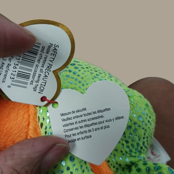 Ty Beanie Vtg Boo Speckles The Frog Plush Toy With Glitter Spots & Orange Belly - Picture 6 of 12